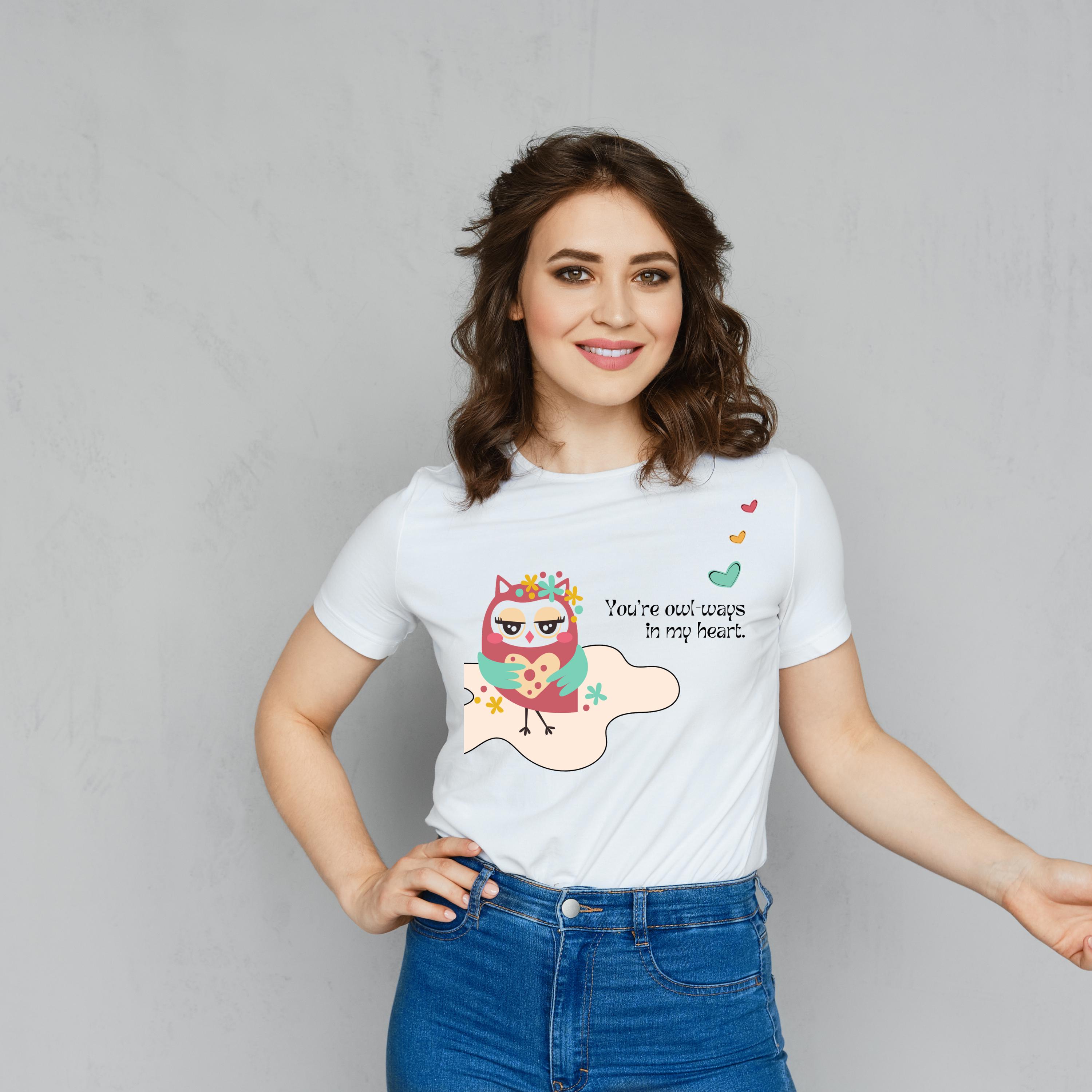 Owl-ways In My Heart Shirt - Cute Valentine's Short Sleeve Tee for Couples, Perfect Gift for Eng