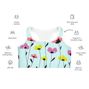 Floral Garden Sports Bra – Botanical Print Activewear for Women, Medium Support Yoga Bra, Soft & Stylish Workout Top