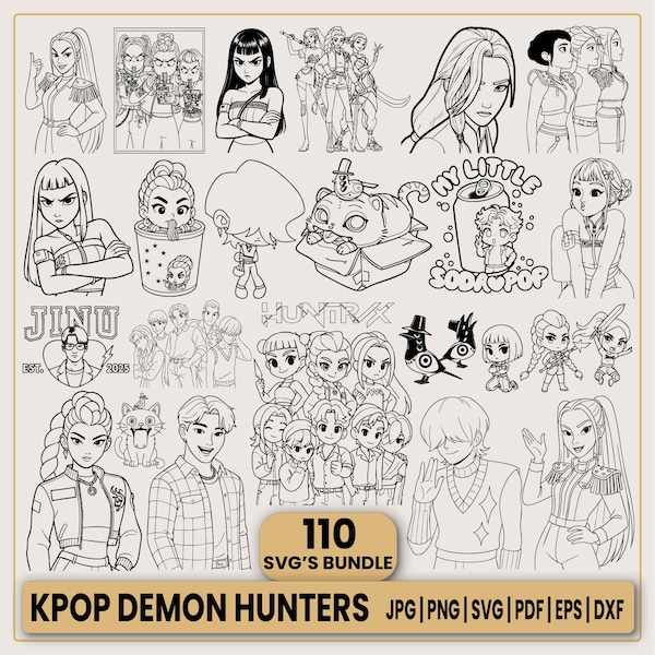 Kpop Demon Hunters Black and White Clipart - Etsy