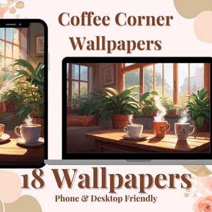 Fondos de pantalla de Coffee Corner / Fondos digitales acogedores para teléfono y escritorio / 18 imágenes estéticas JPG + PNG