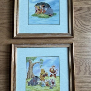 Winnie The Pooh Framed Art Prints, Lot of 2, 10x10 Each In Wood Frames Disney