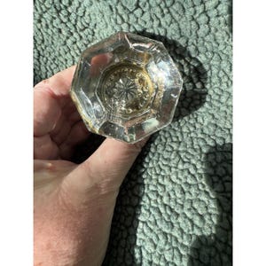 Antique Octagonal Glass Doorknob 8 Point Starburst Beaded Brass Shank Vintage