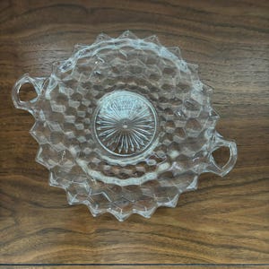 Vintage Fostoria American Cubist Glass tab handled plate server dish