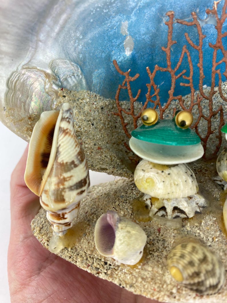 Vintage Shell Diorama With Frogs, Kitsch Folk Art Seashell Sculpture ...