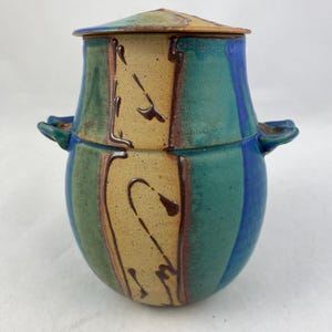 Ed Meissenberg keramikburk med lock i Memphis-stil, flerfärgad