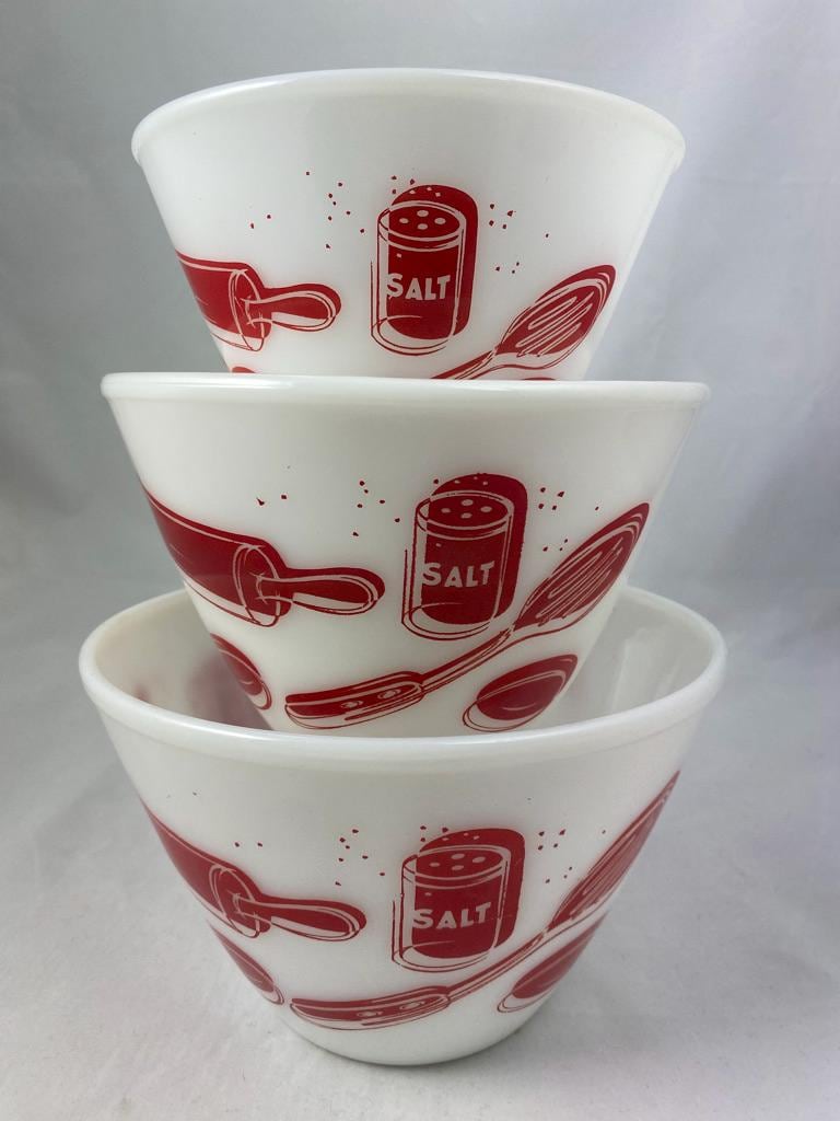 デッドストック　Fire-King セット　ビンテージ Fire King Kitchen Aids Splash Proof Mixing Bowl Set – Rare 1950s