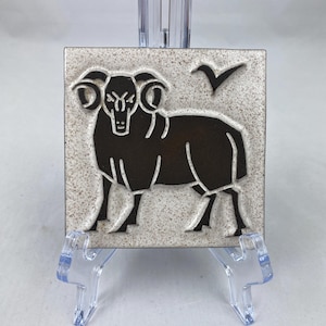 Westraven Zodiac Tile – Aries | 1960s Dutch Ceramic Wall Tile | Ram Relief Art | Made in Utrecht, Netherlands