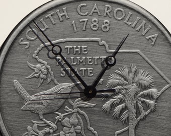 South Carolina state Quarter Macro Print Art Clock#-FREE SHIPPING-# Vintage 78rpm Record, Modern, Decor, Housewares, Home, Living