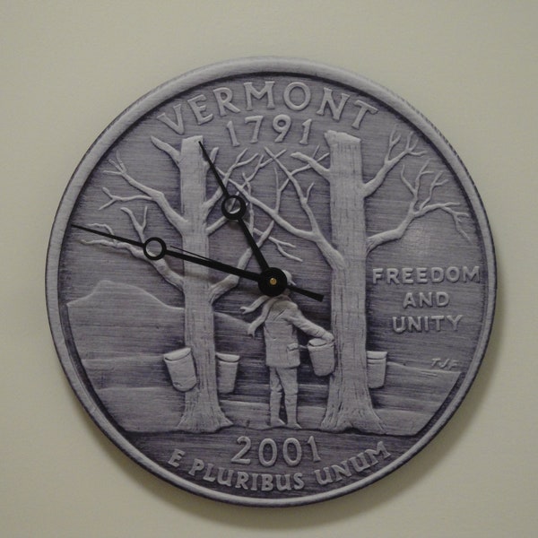 Vermont State Quarter Macro Print Art Clock#-FREE SHIPPING-# Vintage 78rpm Record, Modern, Decor, Housewares, Home, Living