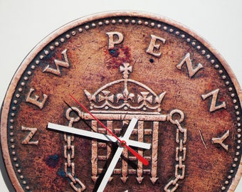 New Penny Macro Coin Print Art Clock 10" Vintage 78Rpm Record,FREE SHIPPING, Modern, Decor, Housewares, Home, Living