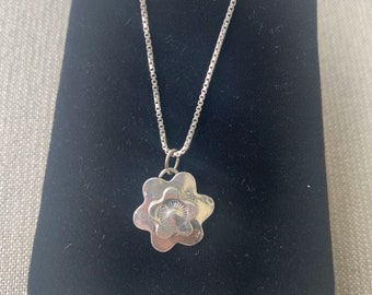 Flower Fine Silver Layered Flower Design Pendant Necklace with Sterling Silver Box Chain