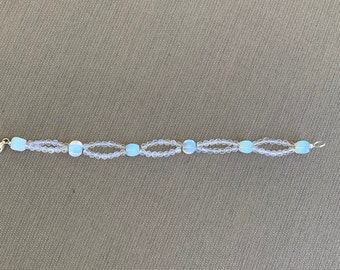 Opalite Woven Beaded Bracelet with Sterling Lobster Claw Clasp Free Shipping