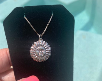 Silver Sun, Sun Face Silver Pendant Necklace with Sterling Silver Box Chain.  Get some sunshine! FREE FAST Shipping on sale!