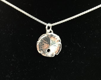 Fine Silver Sand Dollar Pendant on Sterling Silver Box Chain, Sea Shell Beach Wedding Jewelry