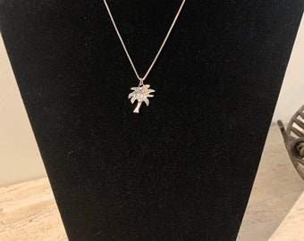 Small Tropical  Palm Tree pendant in Fine Silver, on Sterling Silver Box Chain Necklace FREE Fast Shipping.