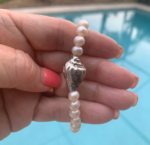 Silver Seashell Conch Shell In Fine Solid Silver Freshwater Etsy