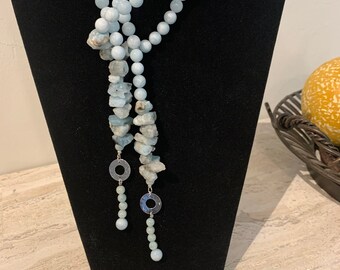 Aqua Marine Gemstone Lariat/Necklace with/Sterling Silver, wear it many ways!