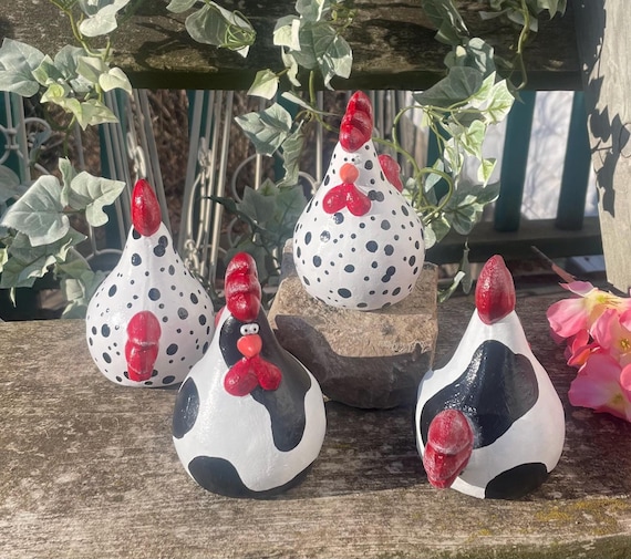 Hand-Painted Cement Chicken Figurine, Garden statue whimsical, porch decor