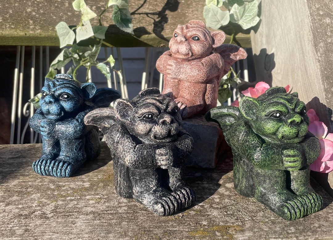 Hand-painted Concrete Gargoyle Statue: Gothic Garden, Whimsical, Porch ...