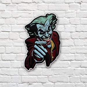 Chaotic Joker Villain Patch – Embroidered Iron-On with Pointing Hand Design