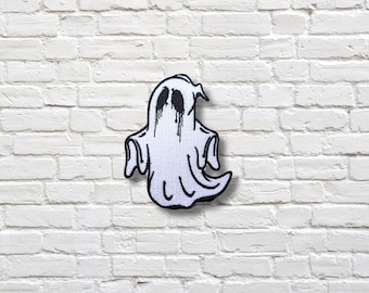 Sad Ghost Patch – Crying Spirit Iron-On Embroidered Badge for Soft Goth Style