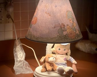 Vintage Precious Moments Nursery Lamp: Angel Boy, Dog, Sports