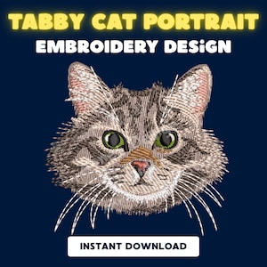 Diseño realista de bordado a máquina "Retrato de un gato atigrado" - Producto digital