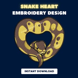 Cute Snake Heart Machine Embroidery Design — Ball Python Heart Shaped Pattern — Reptile Lover Digital File for T-Shirts, Hoodies & Tote Bags