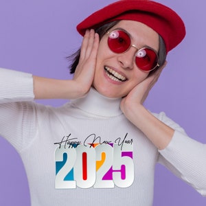 happy new year 2025 svg, Retro New Year png, New Year Shirt jpg, Hello 2025 eps, Sublimation design pdf, year 2025 dxf