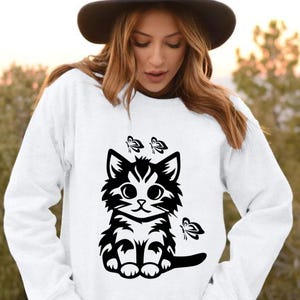 Cute Cat svg, Kitten png, Black and white jpg, Art eps, Nursery pdf, Sublimation Design Dxf