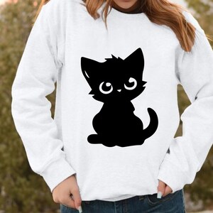 Cute Black Cat svg, Graphic Design  png, Black & White jpg, cute eps, T shirt pdf, Sublimation Design Dxf