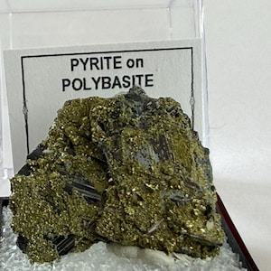 Muestra de mineral de polibasita con pirita/roca de Zacatecas, México, en caja Perky