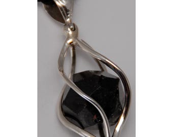 Garnet Pendant in Sterling Silver Cage 925 Rough Dark Red Brown Crystal