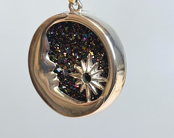 Mond- und Sternanhänger, Sterlingsilber | Druzy-Innenkristalle, 925, Mystisch, Hexenkultur