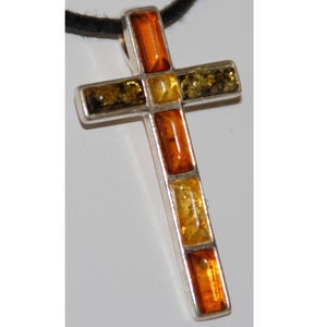 Amber Sterling Silver Cross Pendant 925 Crystal Gemstone