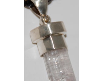 Tourmaline Crystal Sterling Silver 925 Pendant Clear White