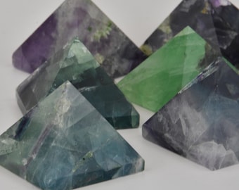 Handcrafted Fluorite Pyramid: Polished Crystal Decor