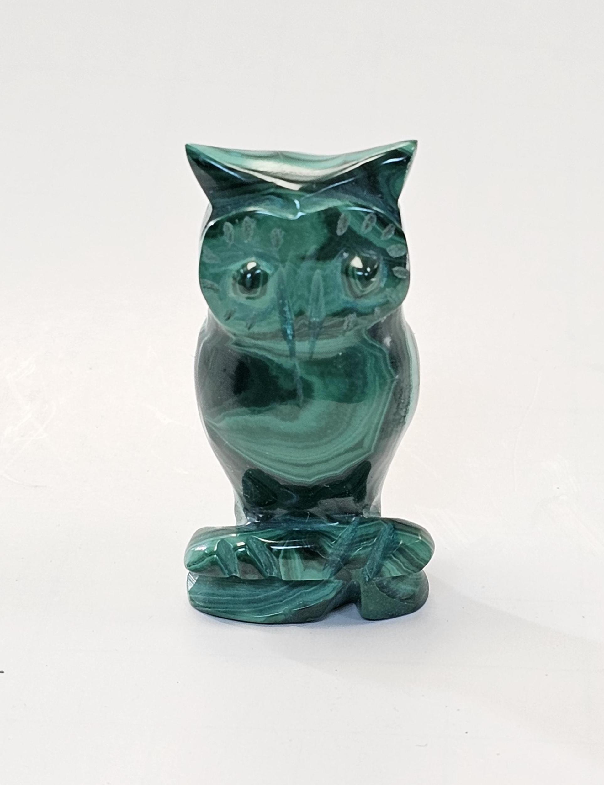 Malachite Owl Carving Green Carved Crystal Stone Statue Figurine