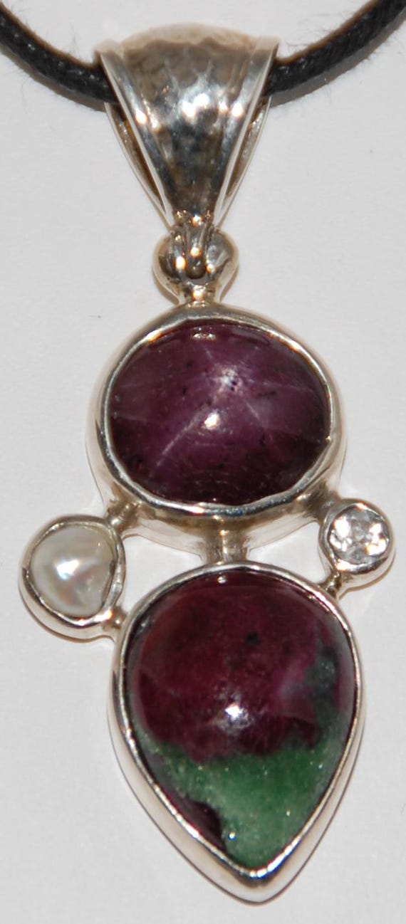 Ruby Zoisite Pendant with Pearl, Star Ruby and Wh… - image 2