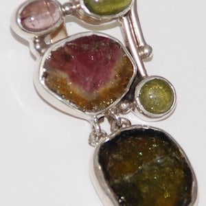 Pink and Green Tourmaline Sterling Silver Pendant 925 Crystal Stone Brown Orange Green Pink Gemstones