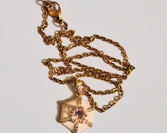 Women's necklace with stainless steel chain and stainless steel rose pendant, crystal and zircon
