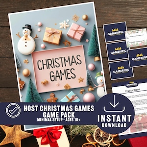 Kerstgamepakket | Feestelijke kerstspellen | Digitale download | Kerstcadeaus | Kersttrivia |  Familiespellen voor de feestdagen | Kousvulling