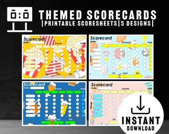 Themed Game Night Scorecards: 5 Printable Designs (Digital Download)