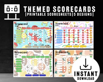 Themed Game Night Scorecards: 5 Printable Designs (Digital Download)