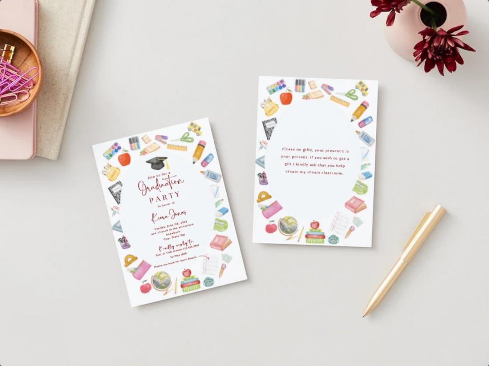 Editable Education Graduation Party Invitation Minimal School Teacher ...