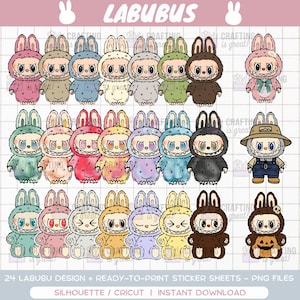 Labubu Bundle | Labubu Macaron | Labubu Have a seat | Labubu Big into Energy | Labubu PNG | Kawaii Cute Digital Stickers | Sticker Sheet