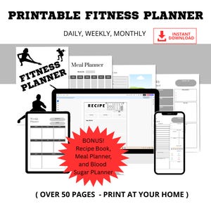 Fitness Planner Digital Printable | Workout & Wellness Journal | Weight Loss Tracker | Meal Planner | Health Planner for Women | PDF