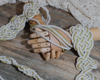 Custom braided Handfasting Cord: Open-Center Celtic Love Knot, Golden Horizon Ribbon – Customizable Colors