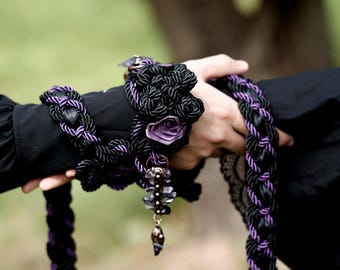 Custom Braided Handfasting Cord, Black & Purple Roses, Celtic Knot, customizable colors