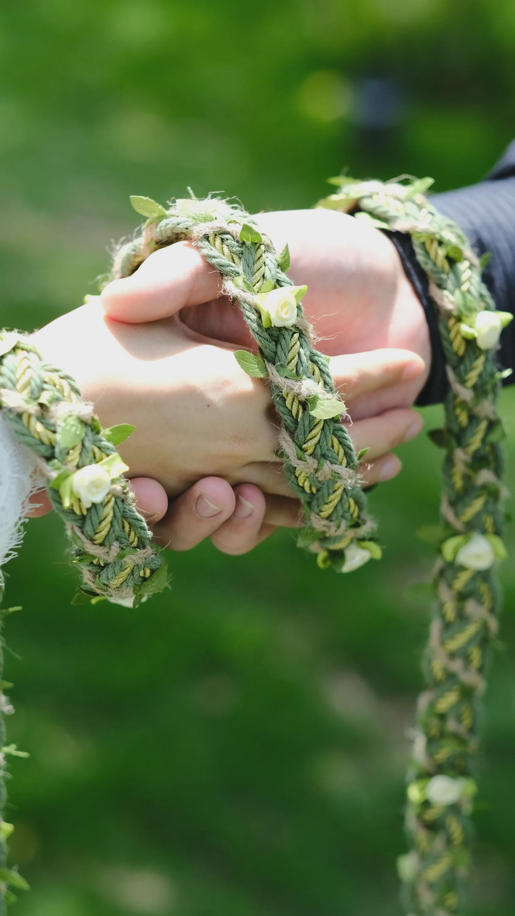 Handbraided Handfasting Cord, Sage Green and Gold Accents, Celtic Knot – Customizable Colors
